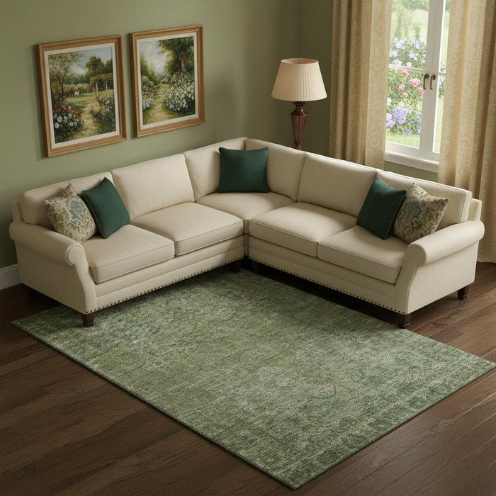 10' X 14' Oriental Washable Area Rug With UV Protection (699909) - Olive Green / Fern Green