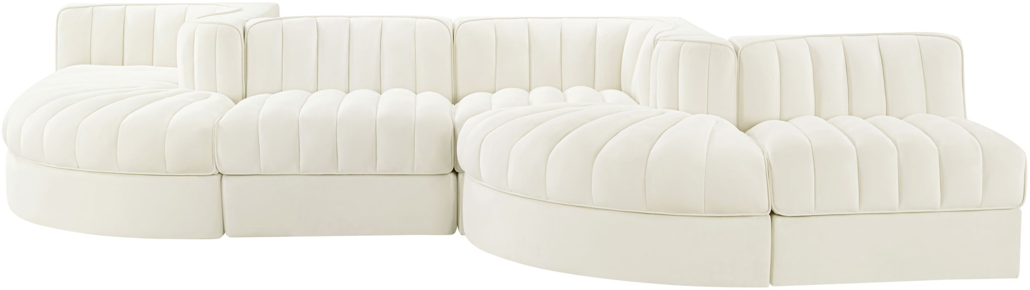 Rummi - Rounded Velvet Performance Fabric Upholstered 6 Piece Modular Sectional