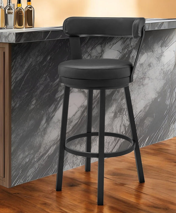 Faux Leather And Steel Swivel Low Back Bar Height Bar Chair - Black