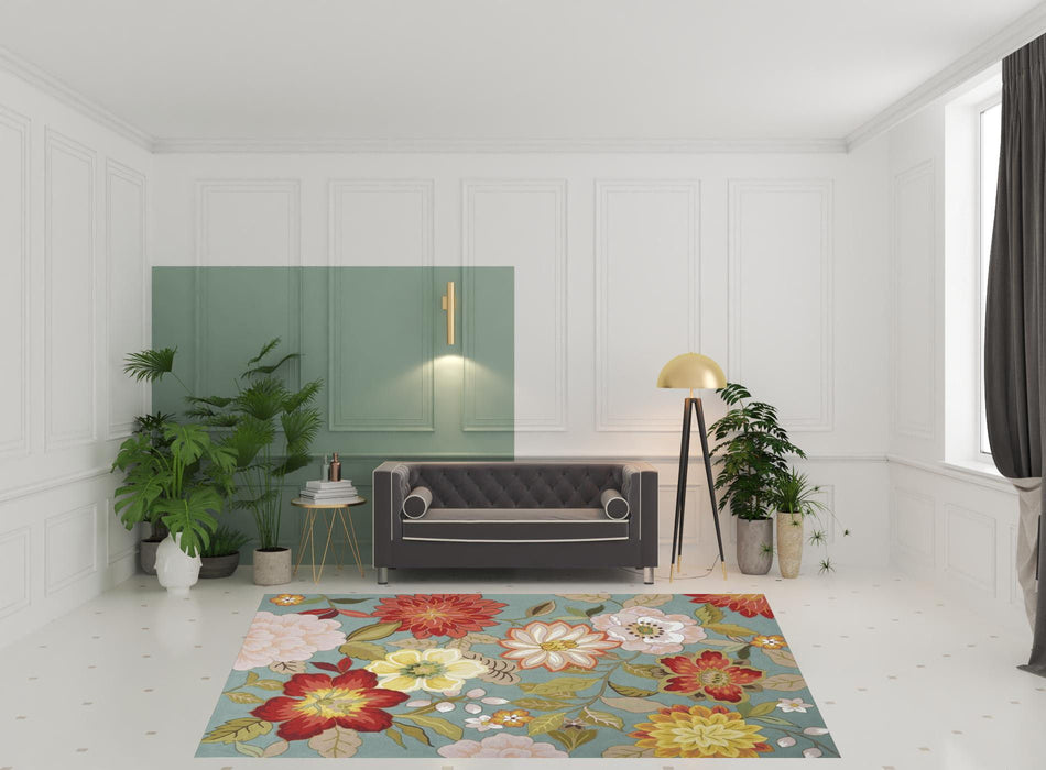8' x 11' Floral Hand Hooked Area Rug - Green