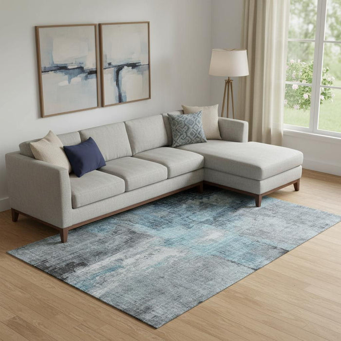 10' X 14' Abstract Washable Area Rug With UV Protection (700433) - Blue / Gray