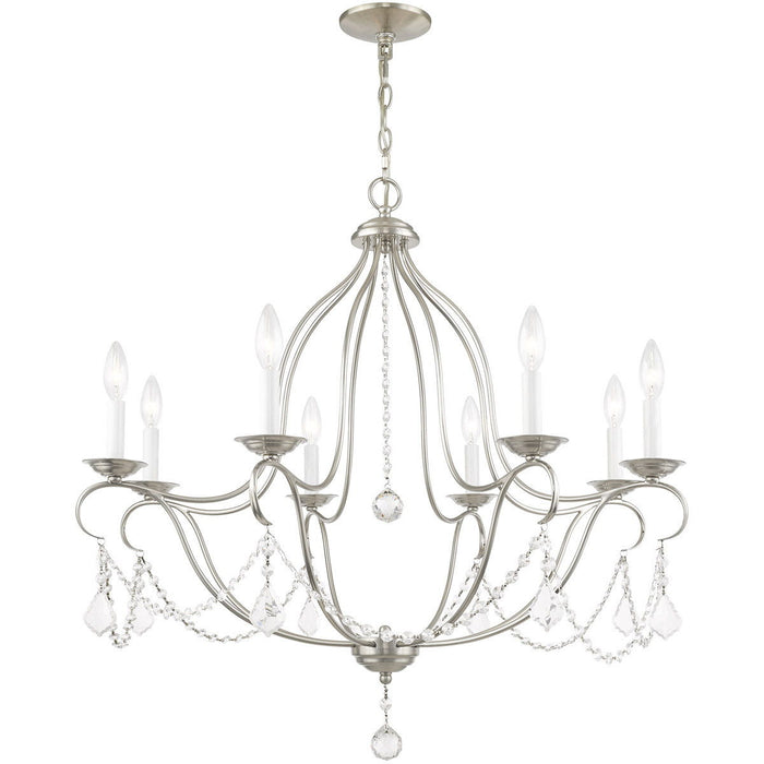 Eight Light Metal Dimmable Chandelier With Shades - Nickel
