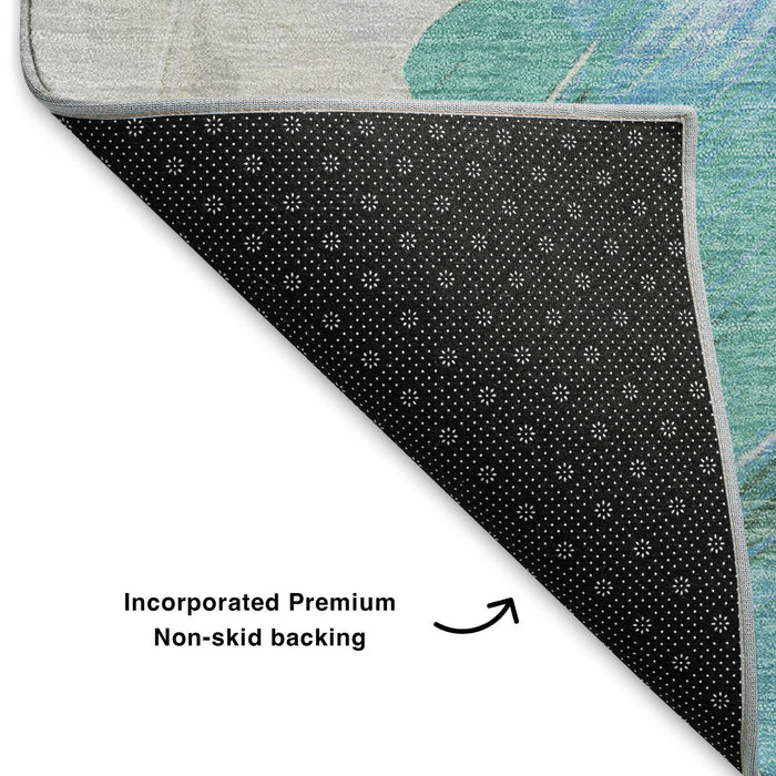 10' X 14' Abstract Washable Area Rug With UV Protection (705515) - Pale Aqua / Blue / Ivory