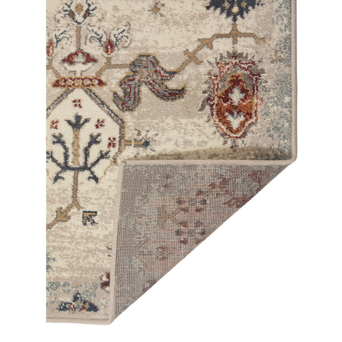 9' x 12' Oriental Power Loom Area Rug - Beige Rust And Navy