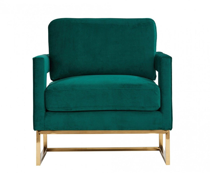 Stylish Velvet Steel Chair - Green And Gold