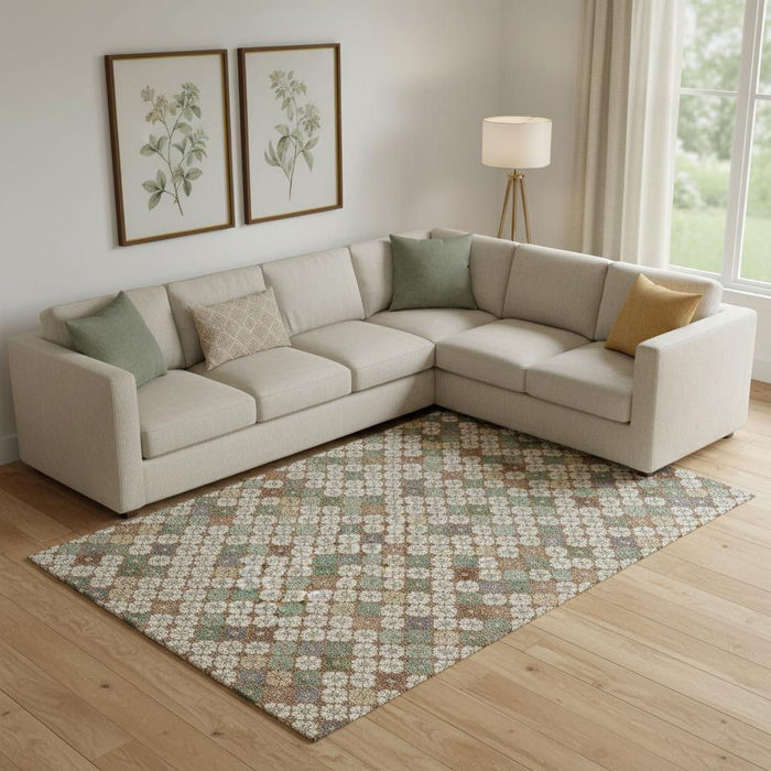 10' X 14' Geometric Washable Area Rug With UV Protection (705299) - Beige / Ivory / Sage