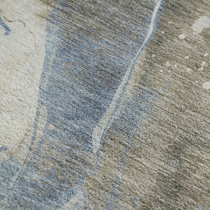 10' X 14' Abstract Washable Area Rug With UV Protection (694230) - Taupe / Blue / Ivory