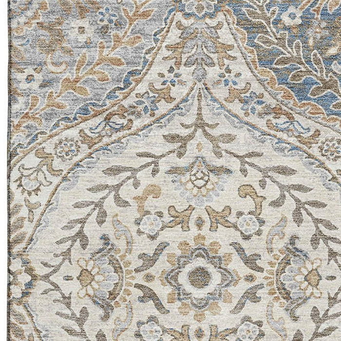 10' X 14' Floral Washable Area Rug With UV Protection (710292) - Beige / Ivory / Blue
