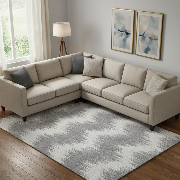 10' X 14' Chevron Washable Area Rug With UV Protection (669955) - Gray / Ivory