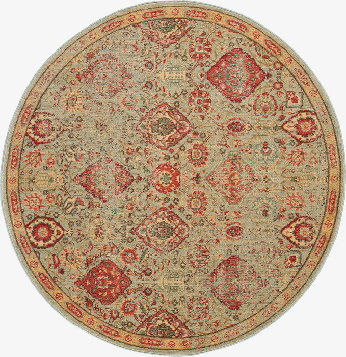 6' Floral Distressed Non Skid Round Rug (550520) - Light Green / Tan / Red