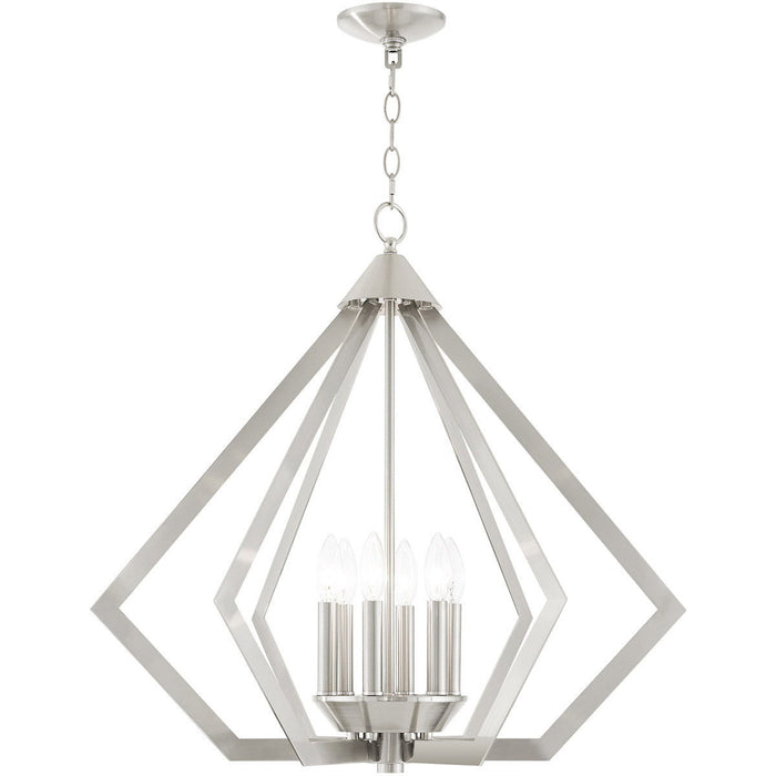 25" Six-Light Dimmable Chandelier With Shades - Nickel