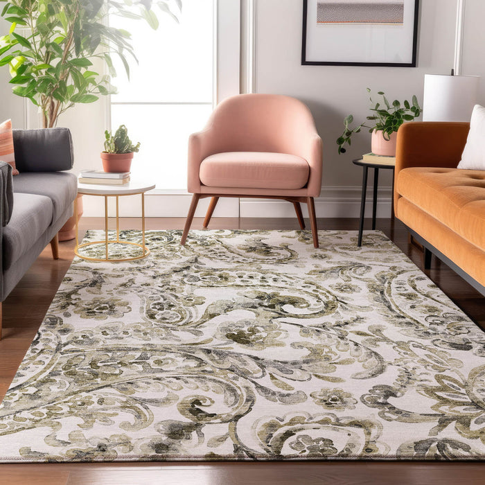 10' X 14' Paisley Washable Area Rug With UV Protection - Brown And Ivory