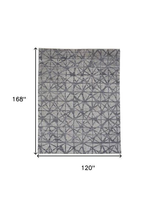 10' X 14' Wool Geometric Hand Knotted Area Rug - Gray