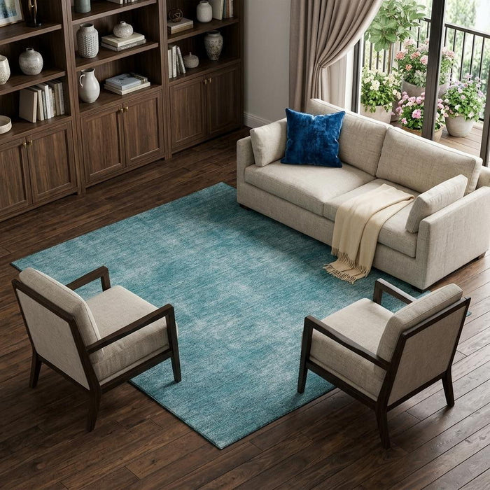10' X 14' Abstract Washable Area Rug With UV Protection (679983) - Teal / Aqua