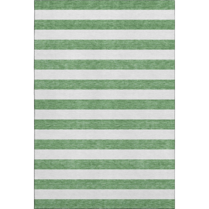 9' X 12' Striped Washable Area Rug With UV Protection (647595) - Green / Ivory