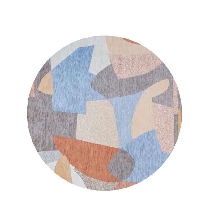 8' Modern Round Abstract Non Skid Area Rug - Blue And Gray