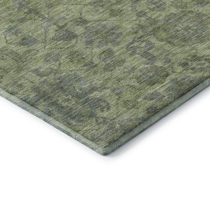 10' X 14' Damask Washable Area Rug With UV Protection (684388) - Artichoke Green / Gray