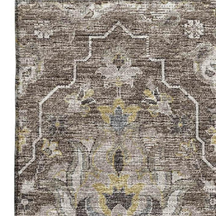 9' X 12' Floral Medallion Distressed Washable Area Rug With UV Protection (644561) - Taupe / Ivory / Gold