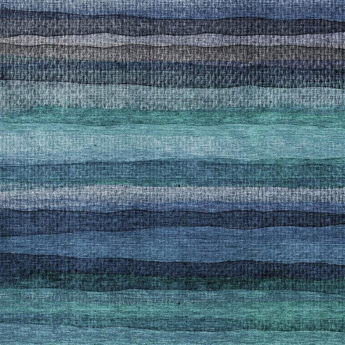 10' X 14' Striped Washable Area Rug With UV Protection (717602) - Teal / Navy Blue