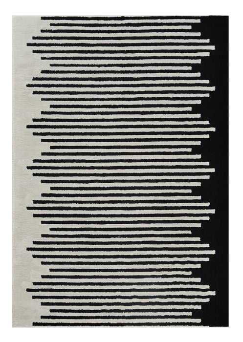 8' x 11' Modern Abstract Distressed Area Rug - Cream And Black