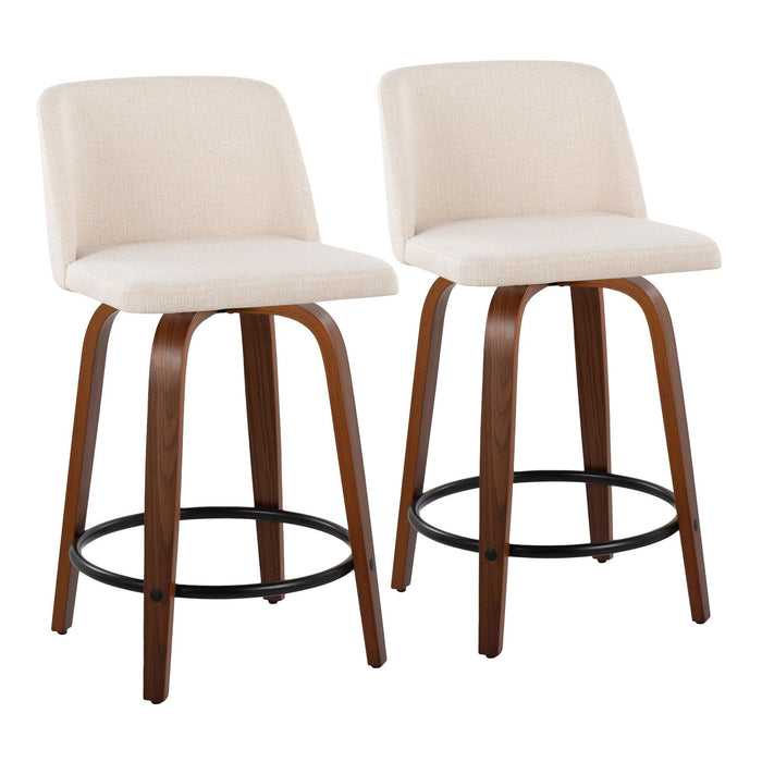 Toriano - 24" Fixed-height Counter Stool (Set of 2) - Walnut And Black Round Footrest