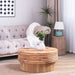 Giga round wooden coffee table with hidden storage, modern rustic design, natural finish, perfect as a living room centerpiece.