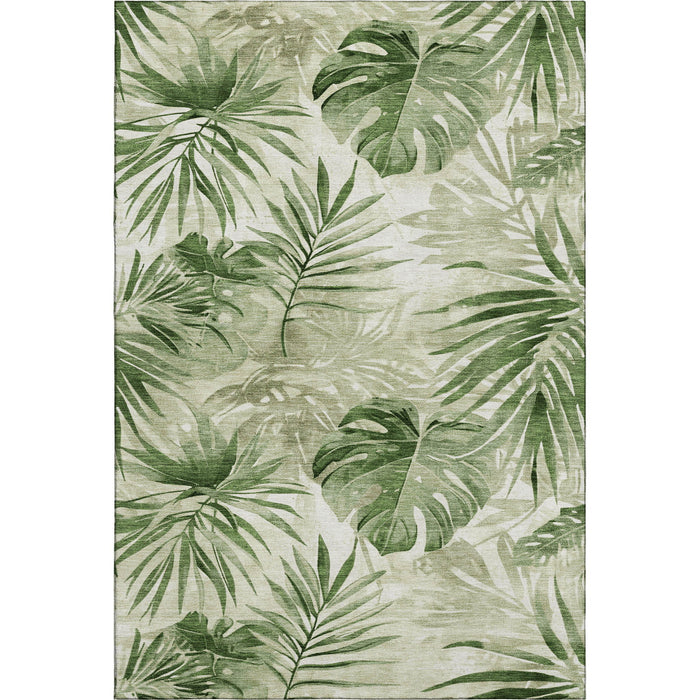 10' X 14' Floral Washable Area Rug With UV Protection (706927) - Artichoke Green / Ivory