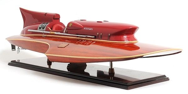 Hand Painted Ferrari Hydroplane Large Model Boat - Brown