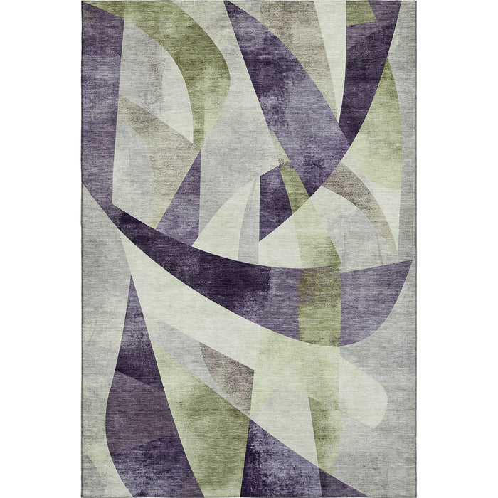 10' X 14' Abstract Geometric Washable Area Rug With UV Protection (705281) - Purple / Ivory / Green
