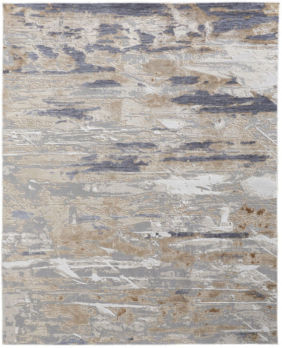 8' x 10' Abstract Power Loom Distressed Area Rug - Tan Orange And Ivory