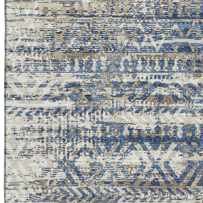 10' X 14' Moroccan Washable Area Rug With UV Protection (710508) - Blue / Gray / Beige