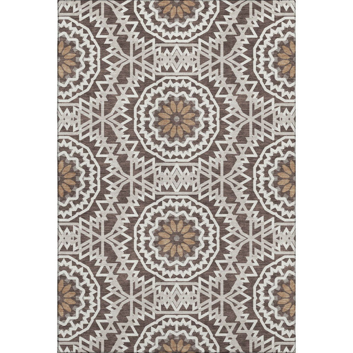 8' X 10' Geometric Washable Area Rug With UV Protection (652213) - Chocolate / Ivory