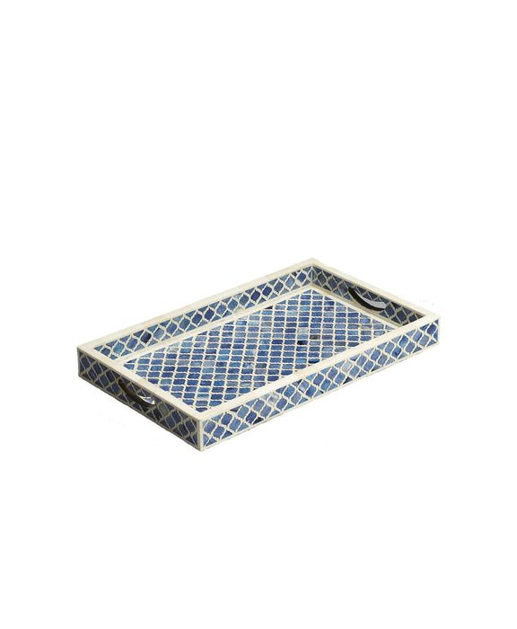 12" Wood Geometric Serving Tray - Blue
