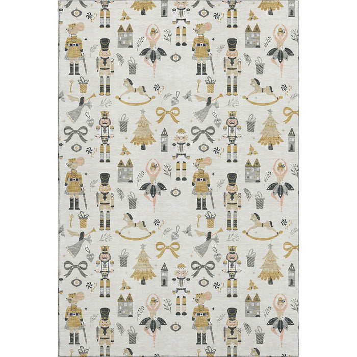 10' X 14' Floral Washable Area Rug With UV Protection (702455) - Ivory / Gold / Gray
