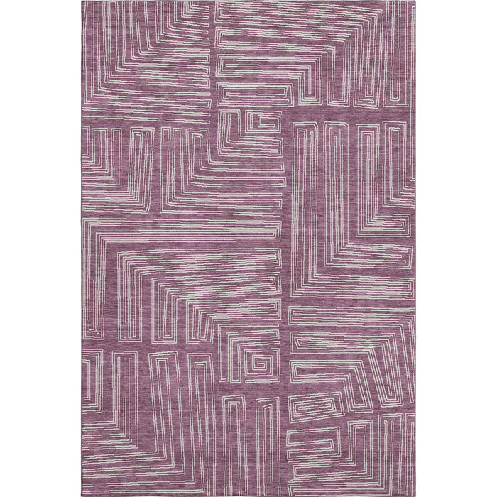 10' X 14' Geometric Washable Area Rug With UV Protection (681965) - Eggplant / Ivory