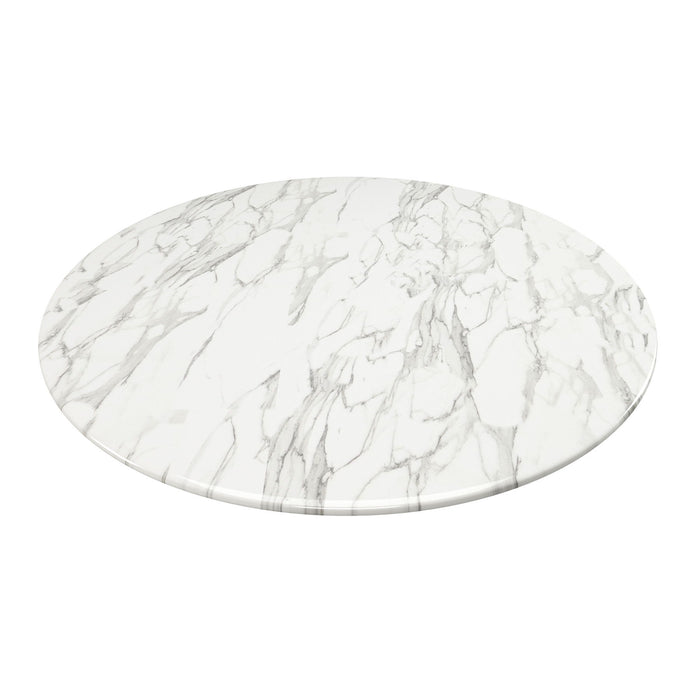 40" Rounded Marble And Metal Pedestal Base Dining Table - Gold