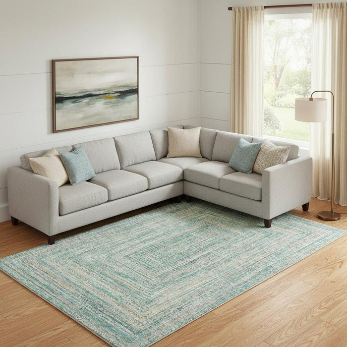 10' X 14' Geometric Washable Area Rug With UV Protection (699298) - Teal / Ivory