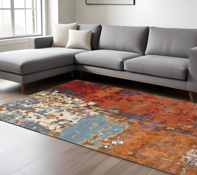 8' X 10' Abstract Hand Tufted Area Rug - Orange