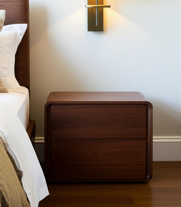 Modern Nightstand With Two Drawers - Walnut Brown