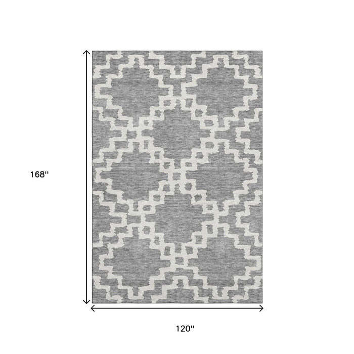 10' X 14' Abstract Geometric Washable Area Rug With UV Protection (671720) - Gray / Ivory