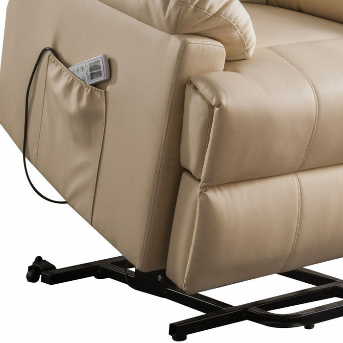 Faux Leather Power Massage Lift AssiStand Recliner - Beige