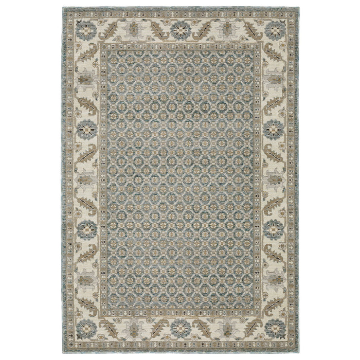 10' X 13' Oriental Area Rug - Blue And Ivory