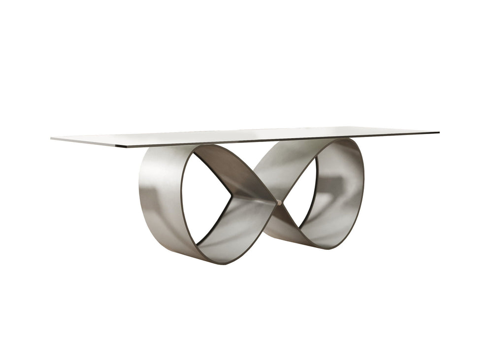 Glass Metal Pedestal Base Dining Table - Clear / Gray