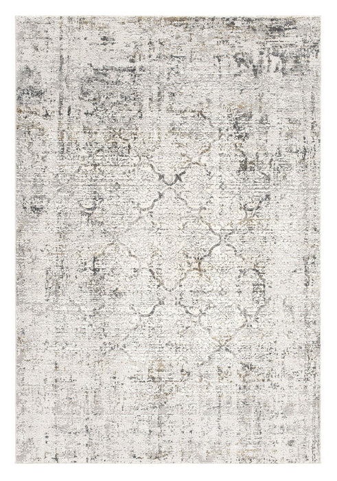 20' Damask Distressed Runner Rug - Gray And Ivory