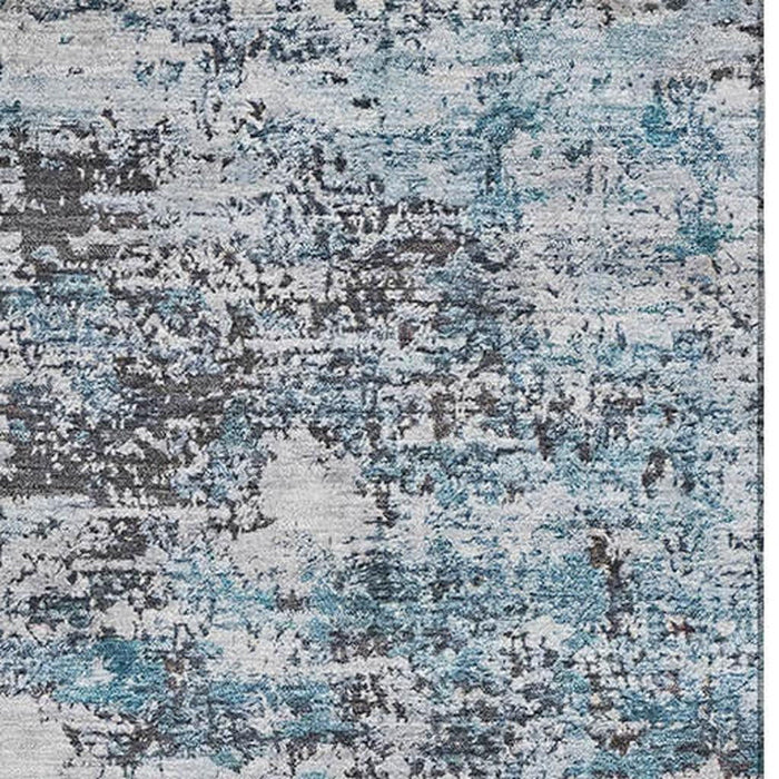 10' X 14' Abstract Washable Area Rug With UV Protection (699172) - Sky Blue / Ivory / Gray