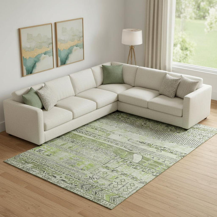 10' X 14' Striped Washable Area Rug With UV Protection (705215) - Olive Green / Gray