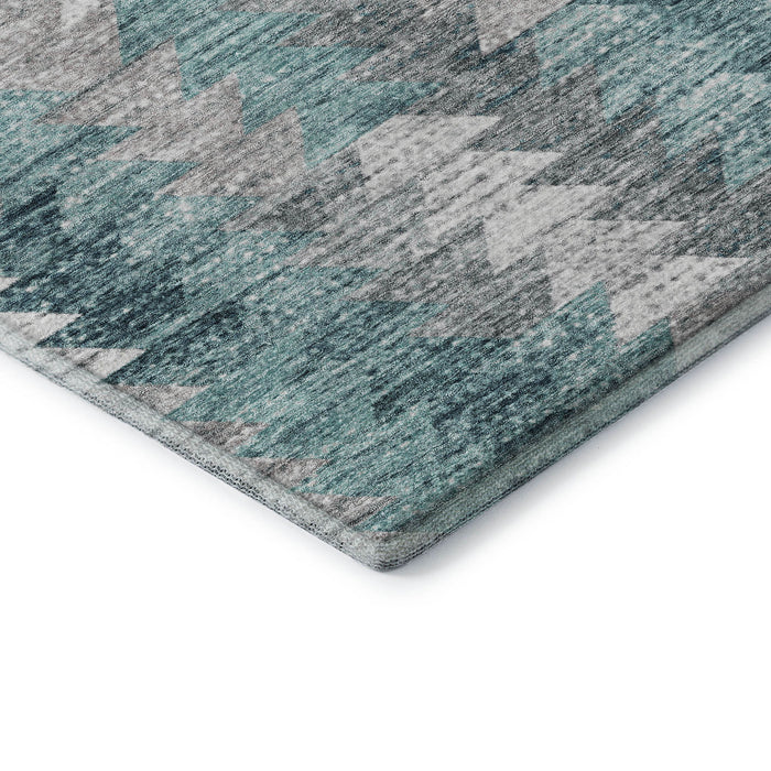 10' X 14' Geometric Washable Area Rug With UV Protection (653146) - Teal / Ivory / Gray