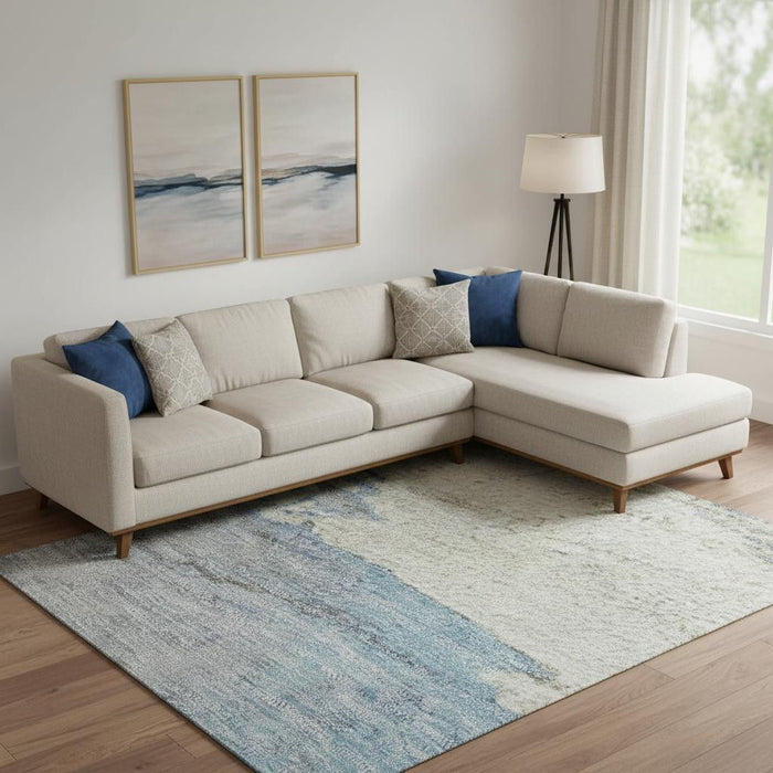 10' X 14' Abstract Washable Area Rug With UV Protection (706697) - Sky Blue / Gray / Ivory