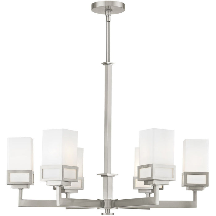 29" Six Light Dimmable Chandelier With Shades - Nickel