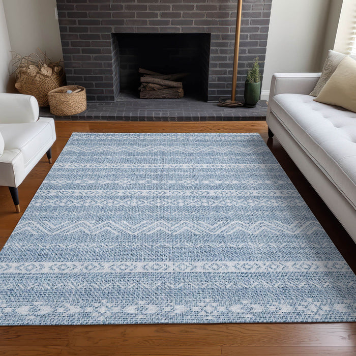 10' X 14' Southwestern Washable Area Rug Polyester With UV Protection - Blue And Ivory